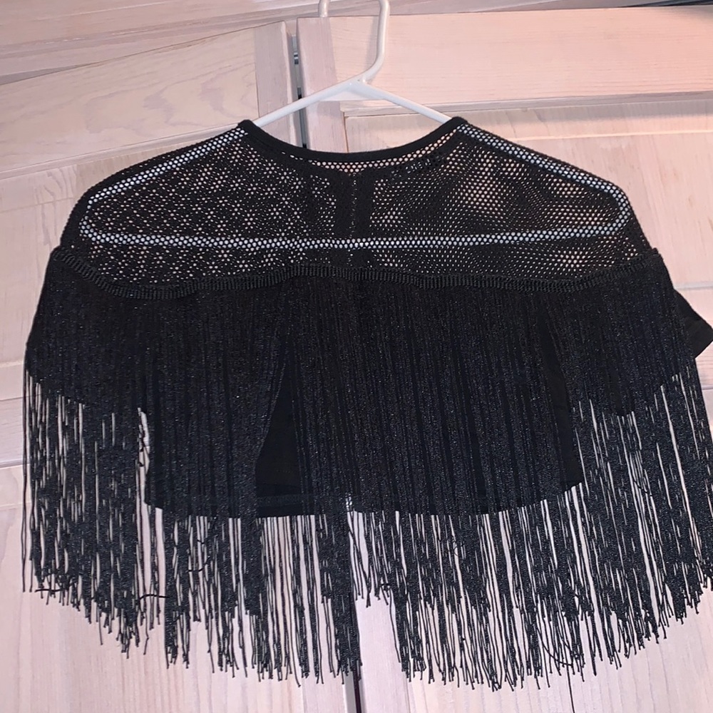 Black fringe crop top